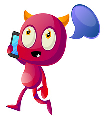 Image showing Devil talking on cellphone, illustration, vector on white backgr