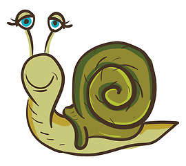 Image showing A happy green snail, vector color illustration.