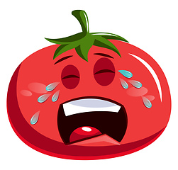 Image showing Sad red tomato crying illustration vector on white background