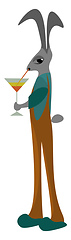 Image showing Cartoon funny hare drinking cocktail with a straw from an elegan