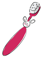 Image showing Pink toothbrush for children with a bunny on vector illustration
