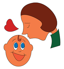 Image showing Mom gives her baby a kiss on his head  vector illustration on wh