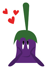 Image showing A purple egg plant emoji against red background is in deep love 