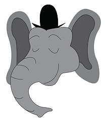 Image showing Face of a cute elephant with a top hat over the head vector colo