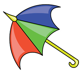 Image showing A bright and colorful umbrella with a long yellow holder well-su