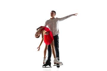 Image showing Duo figure skating isolated on white studio backgound with copyspace