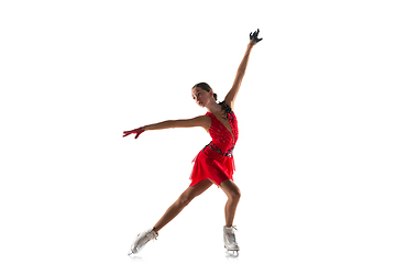 Image showing Girl figure skating isolated on white studio backgound with copyspace