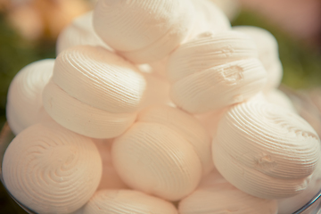 Image showing sweets on the wedding table. Vintage color.