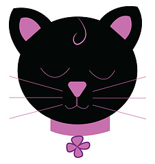 Image showing A fluffy black kitten with bright purple neck ribbon bow vector 