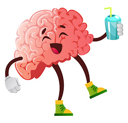 Image showing Brain is enjoying a soda, illustration, vector on white backgrou