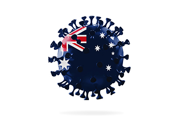 Image showing Model of COVID-19 coronavirus colored in national Australia flag, concept of pandemic spreading