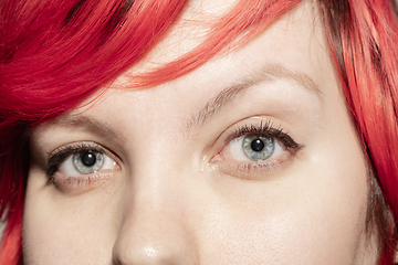 Image showing Close up of face of beautiful caucasian young woman, focus on eyes