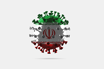 Image showing Model of COVID-19 coronavirus colored in national Iran flag, concept of pandemic spreading