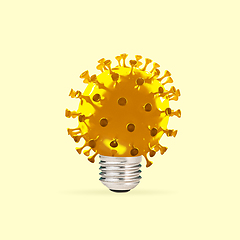 Image showing Lightbulb made of models of COVID-19 coronavirus, concept of pandemic spreading