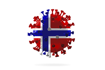 Image showing Model of COVID-19 coronavirus colored in national Norway flag, concept of pandemic spreading