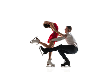 Image showing Duo figure skating isolated on white studio backgound with copyspace