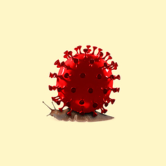 Image showing Snail made of models of COVID-19 coronavirus, concept of pandemic spreading