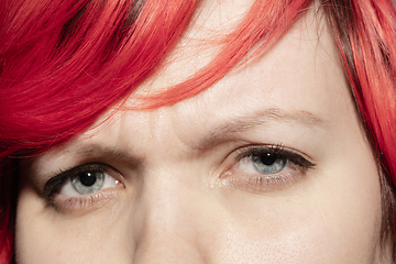 Image showing Close up of face of beautiful caucasian young woman, focus on eyes