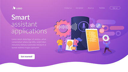 Image showing Smart speaker apps development landing page template.