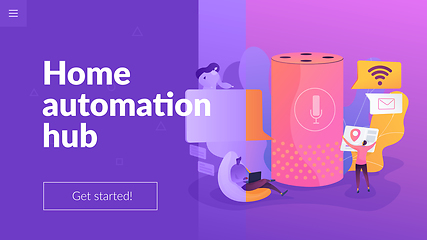 Image showing Smart speaker office controller landing page template.