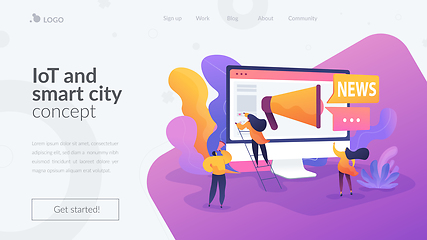Image showing Social media and news tips, smart city landing page template.
