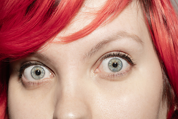 Image showing Close up of face of beautiful caucasian young woman, focus on eyes