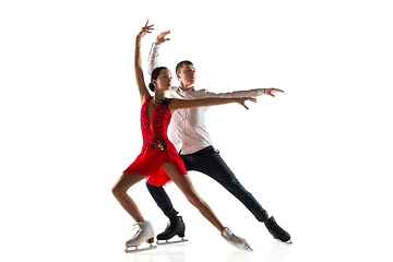 Image showing Duo figure skating isolated on white studio backgound with copyspace