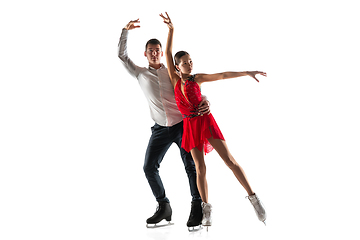 Image showing Duo figure skating isolated on white studio backgound with copyspace