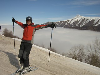 Image showing Skiing above the skies