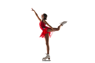 Image showing Girl figure skating isolated on white studio backgound with copyspace