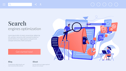 Image showing Search engines optimization concept landing page.