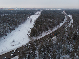 Image showing Aerial view of a winter road