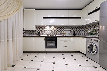 Image showing Brown and white modern kitchen interior