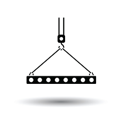 Image showing Icon of slab hanged on crane hook by rope slings 