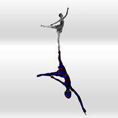 Image showing Young caucasian dancer isolated on studio background with shadow, modern artwork. Abstract trendy design.