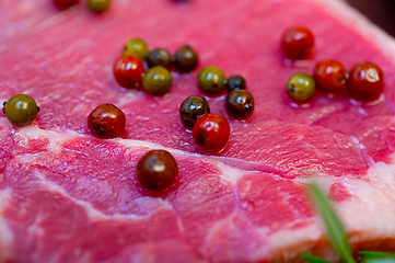 Image showing raw uncooked  ribeye beef steak butcher selection