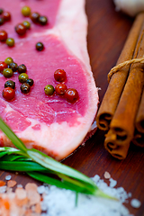 Image showing raw uncooked  ribeye beef steak butcher selection