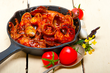 Image showing fresh seafoos stew on an iron skillet