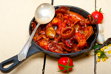 Image showing fresh seafoos stew on an iron skillet