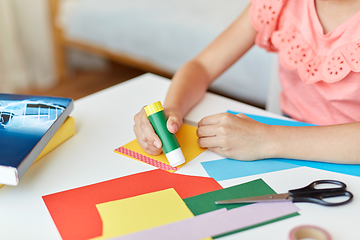 Image showing creative girl making greeting card at home