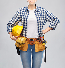 Image showing woman or builder with helmet and working tools