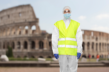 Image showing healthcare or sanitation worker in hazmat suit