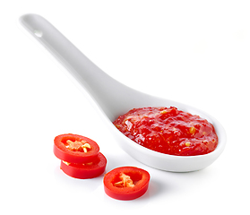 Image showing spoon of hot chili sauce