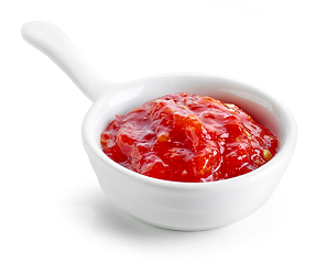 Image showing bowl of red hot chili pepper sauce