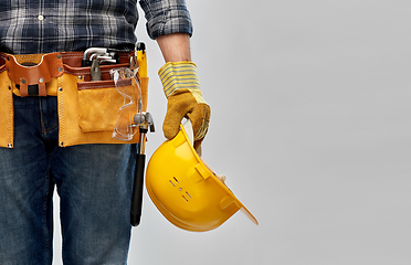 Image showing worker or builder with helmet and working tools