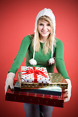 Image showing Caucasian girls with gifts