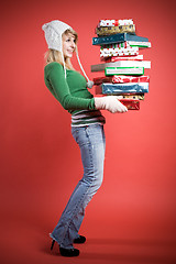 Image showing Caucasian girl with gifts