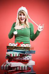 Image showing Caucasian girl receiving gifts