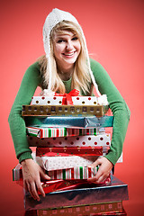 Image showing Caucasian girl with gifts