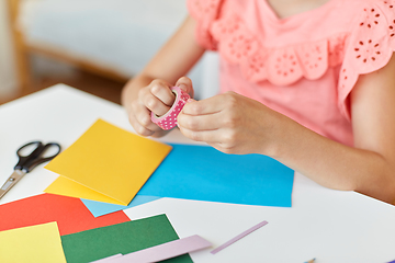 Image showing creative girl making greeting card at home